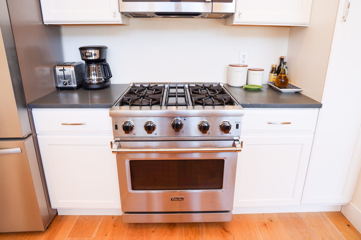 The kitchen at The View, with a Viking range